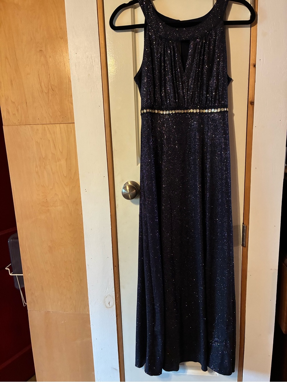 Enfocus Studio Navy Sparkle Beaded Waist Maxi Floor Length Dress